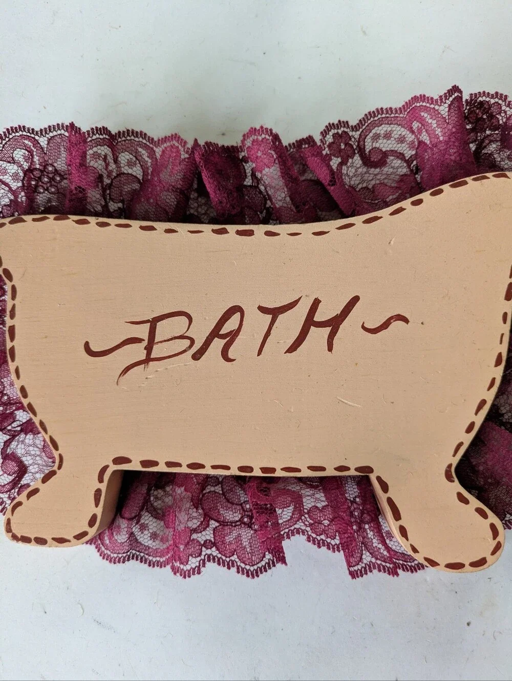 Plaque Sign Decorative Wood Bath Sign Handmade Burgundy Lace